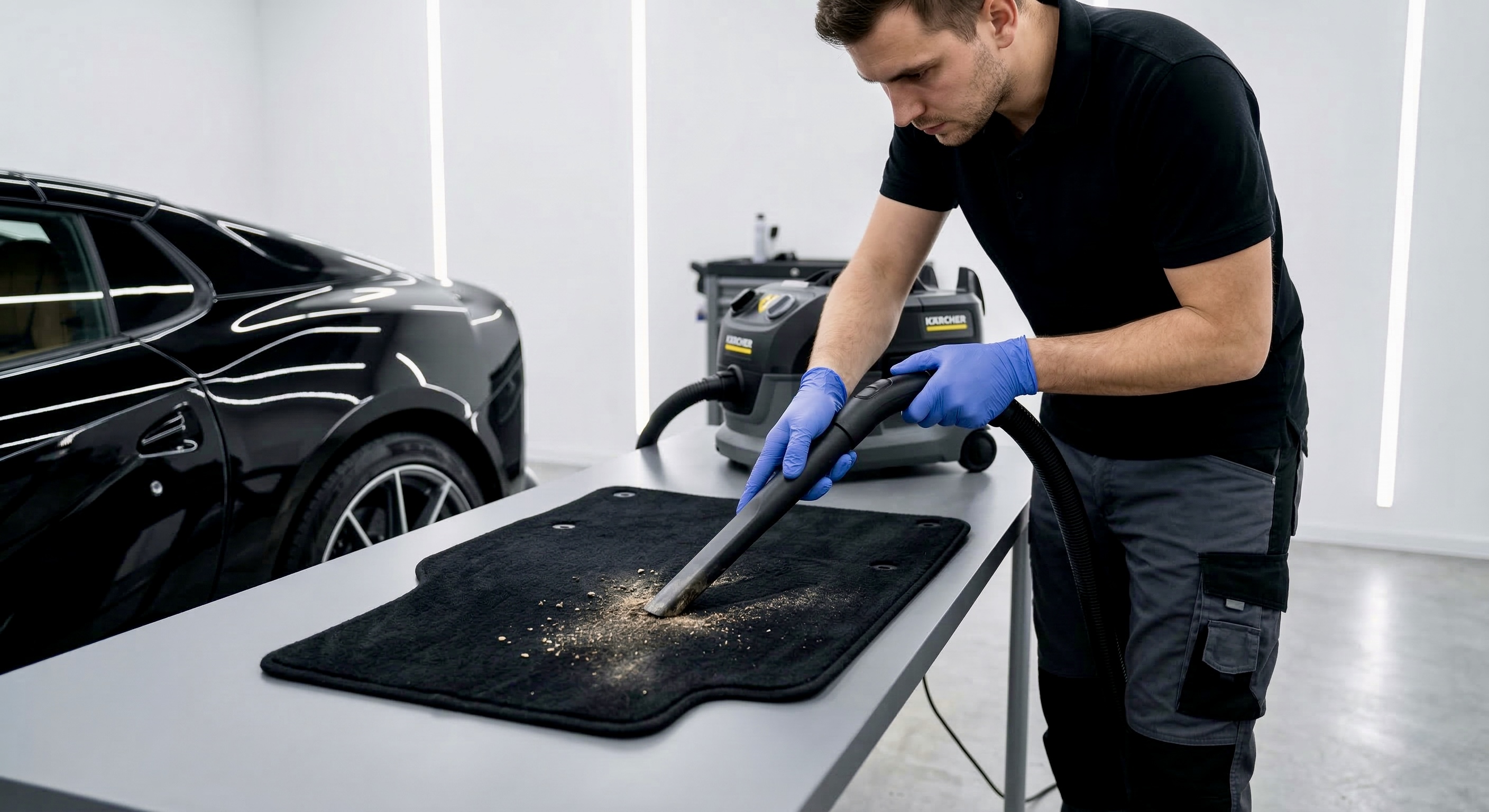 Aspirado y desinfección intensiva de alfombras para coches en Ibiza